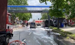 Benzin yüklü tanker kaza yaptı, patlama riskine karşı evler boşaltıldı (4)