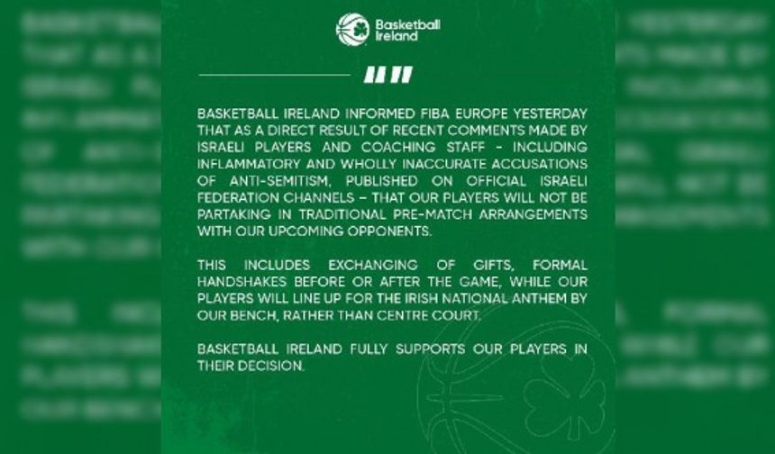 İrlanda basketbol takımı, İsrail takımıyla el sıkışmayı reddetti